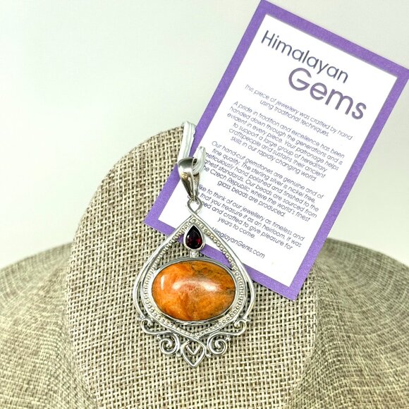 💖 Estate Item! Sterling Red Moss Agate Pendant - Picture 1 of 1